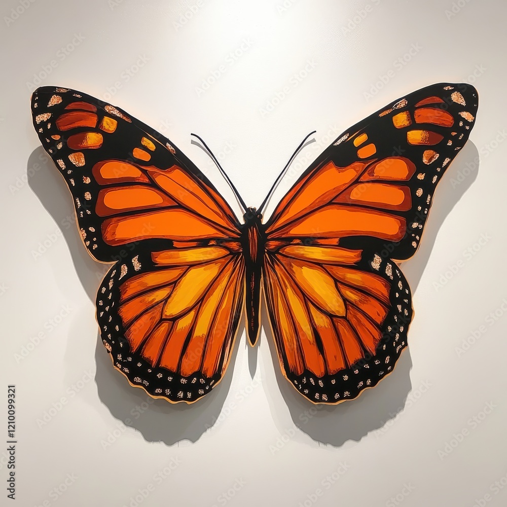 Poster vibrant orange monarch butterfly with open wings on a clean white background showing intricate wing 