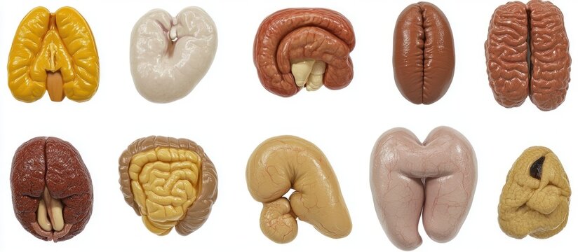 Animal organ models lungs, kidneys, brains, & more; educational tools; white background