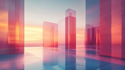 Fototapeta premium Abstract Glass Structures Sunset Cityscape