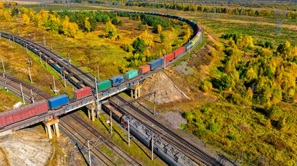 Train traffic. Railroad and trains with wagons. Transportation industry	
	
