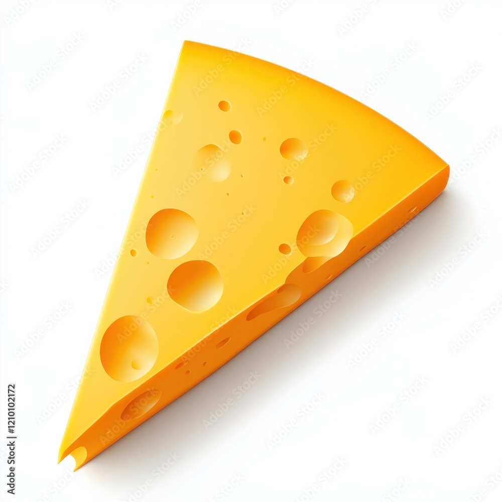 Poster sharp orange cheddar cheese slice with smooth edges on white background ideal for culinary use or fo