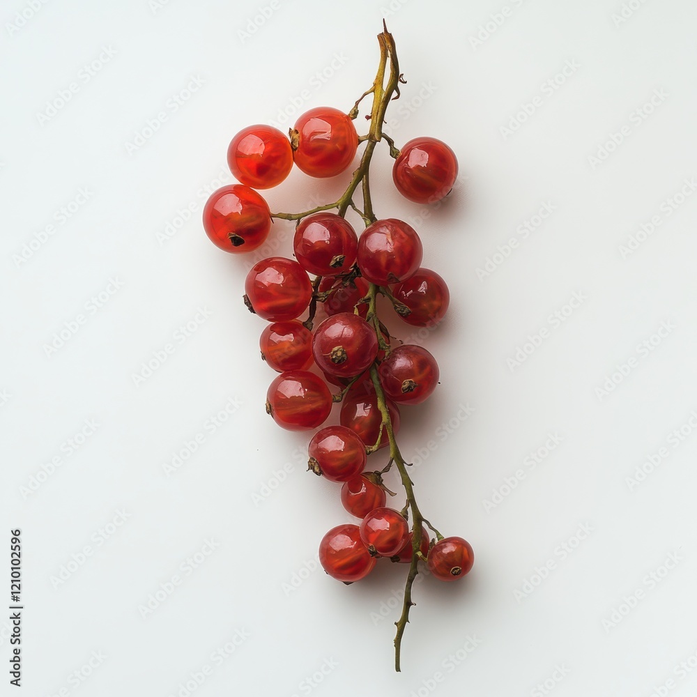 Poster Cluster of glossy red currants on a white background showcasing their vibrant color and intricate design