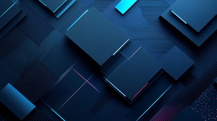Fototapeta premium Abstract Dark Blue Geometric Shapes With Neon Lines