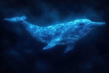 Fototapeta premium Glowing Dolphin Swimming Deep Ocean Bioluminescence
