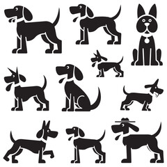 Vector Silhouette Dog Logo Icon Set  Black Clipart Illustrations on White Background