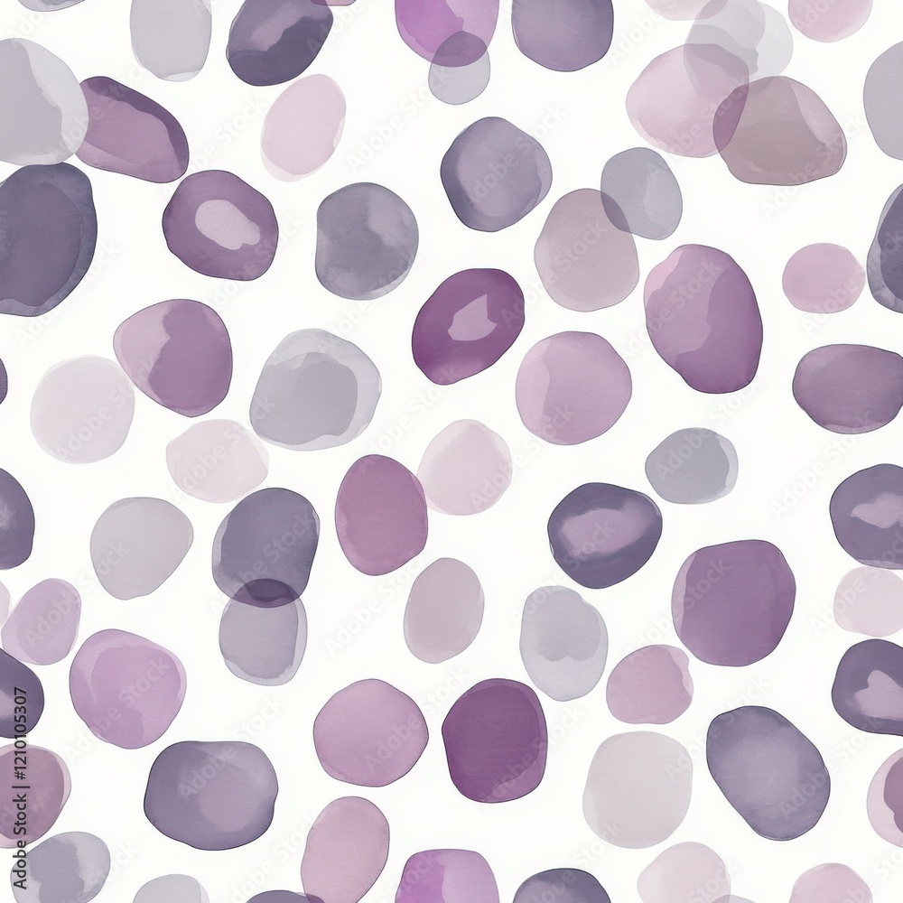 Poster whimsical watercolor pattern of soft circles in muted lavender and gray on a light background, perfe