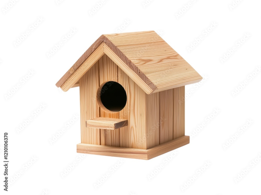 Wall mural Sustainable and Wooden product. Wooden birdhouse with a classic design and a circular entrance hole.