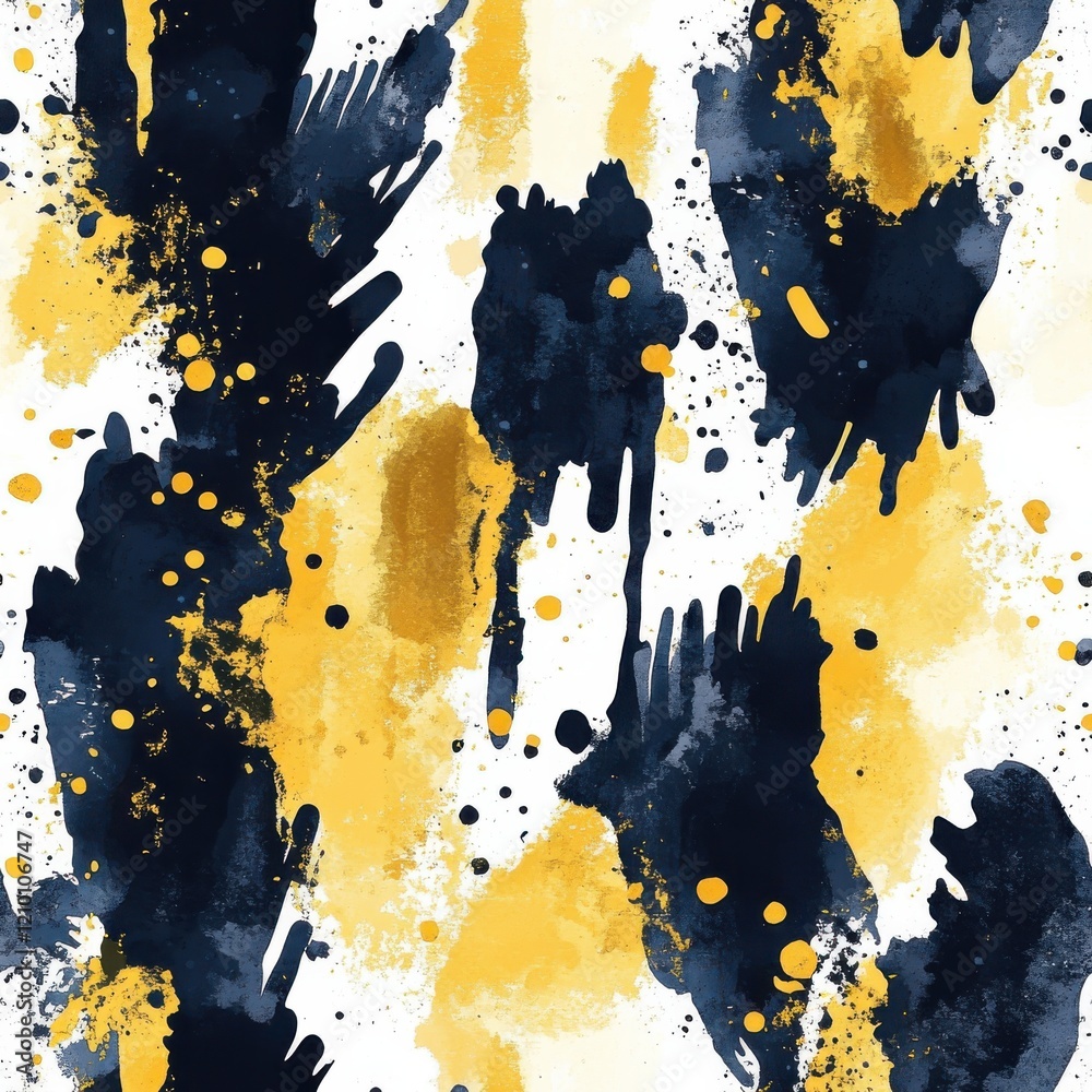 Poster Bold watercolor pattern with navy and gold splashes creating a striking visual experience