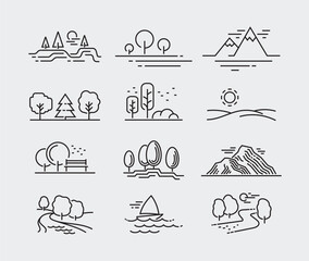 Nature Landscape Vector Line Icons 