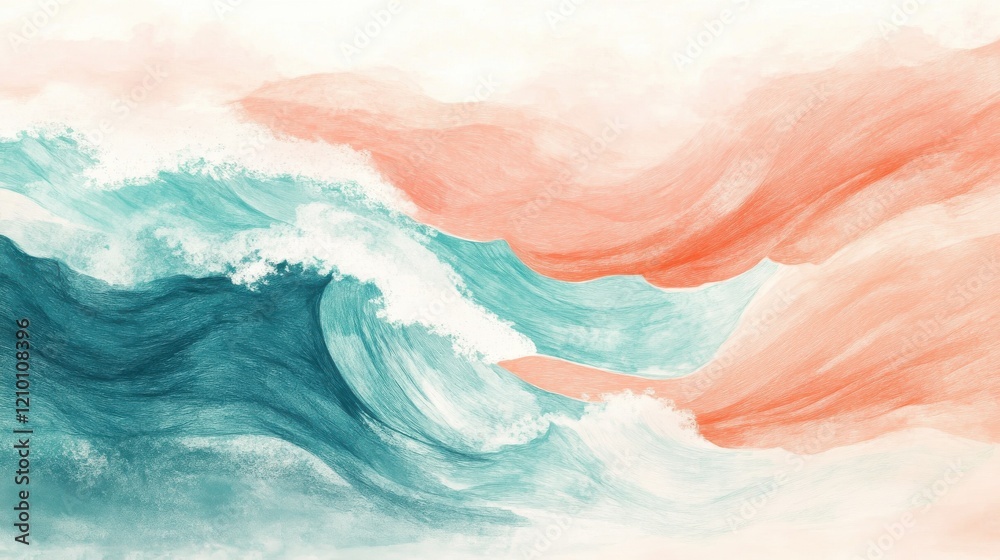 Aufkleber smooth pastel waves create a calming ambiance with soft coral tones and gentle turquoise hues that e