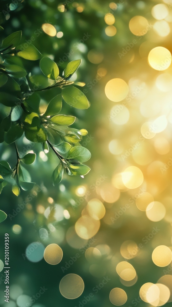 Aufkleber Soft bokeh gradients in mint green and lemon create a serene atmosphere in a natural setting during golden hour