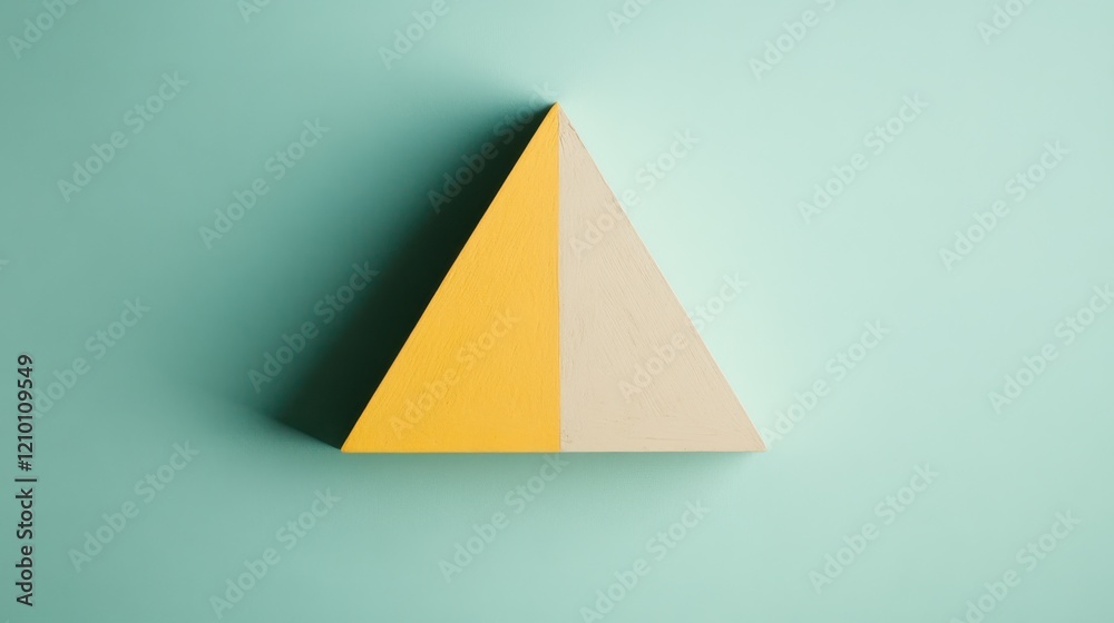 Fototapete geometric composition featuring a yellow and beige triangular block against a soft mint background