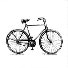 Vintage bicycle illustration. Side view of a classic bicycle, drawn in ink or pencil style, showing details of the frame, wheels, handlebars, and saddle.