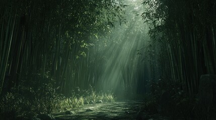 Obraz premium Sunbeams Through Bamboo Forest