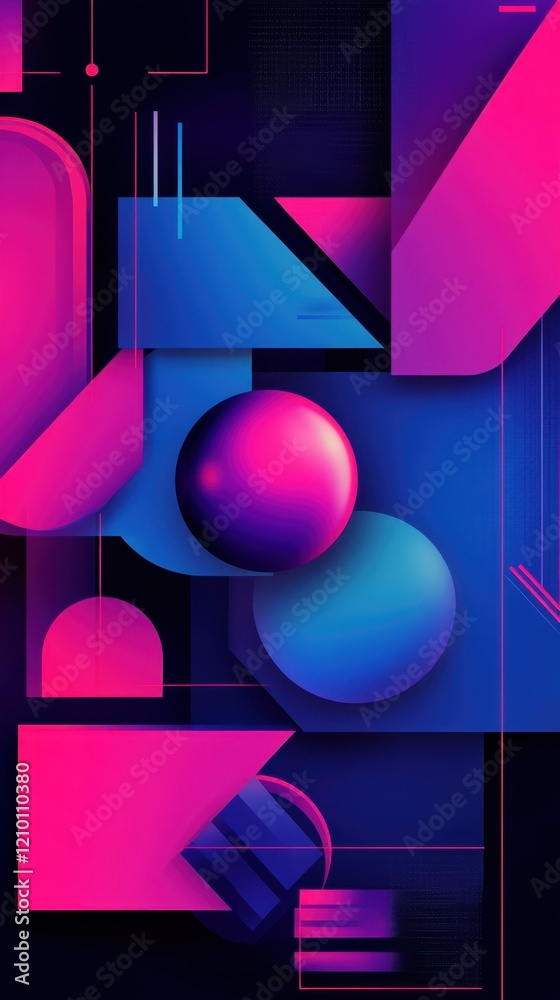 Poster Layers of vibrant magenta geometric shapes create a stunning visual composition with depth and contrast in design art
