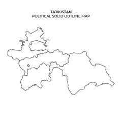 A detailed outline map of Tajikistan highlights the political borders and geographical features of the country. The map serves as a reference for education or geographical studies.