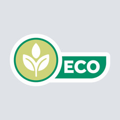 Eco friendly sticker in flat design. Ecological farm product emblem. Vector illustration isolated.
