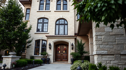 Fototapeta premium Magnificent Stone Mansion: A Symbol of Luxury and Elegant Architectural Design