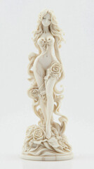 Fototapeta premium delicate statue of goddess of love, featuring flowing hair and roses, exuding elegance and beauty