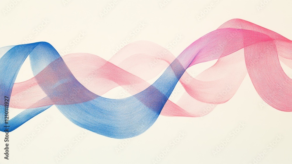 Poster beautiful abstract pencil strokes create flowing ribbons in a smooth gradient of blue and pink color