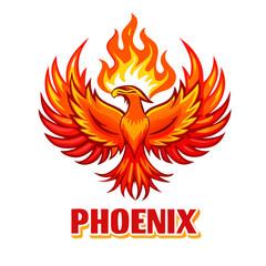 Obraz premium Fiery phoenix icon with the word 