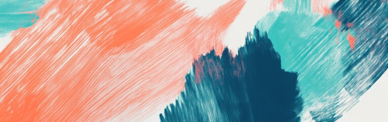 Abstract pencil strokes create a vibrant coral background with bold teal accents and dynamic textures