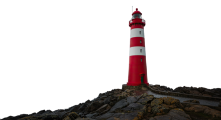  Red and White Striped Lighthouse PNG Isolated on Transparent Background
