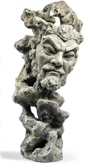Obraz premium rugged stone sculpture depicting mountain deity with intricate facial features and powerful expression