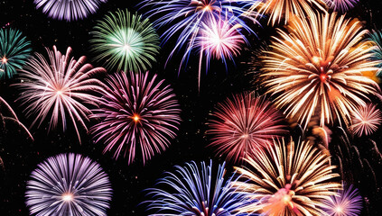 Colorful Texture Fireworks Display Filling the Night Sky - Tile pattern no city only sky