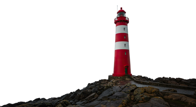  Red and White Striped Lighthouse PNG Isolated on Transparent Background - Powered by Adobe