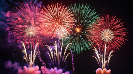 Vibrant Fireworks Display Against a Night Sky Texture Pattern - No City on background, only sky