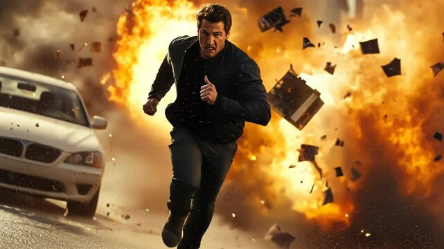 Action Hero Running from Explosion