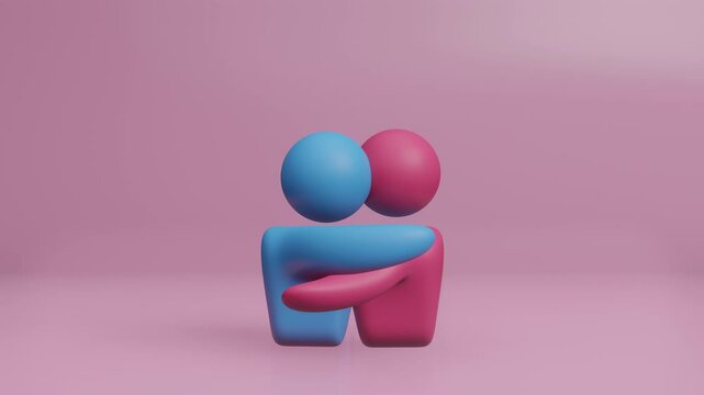 3D Animated gentle hug icon on pink background, couple romantic hug icon, representing love concept with hug sign background for happy day and happy valentines day. Support and emotional connection