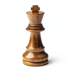 Polished wooden king chess piece stands tall on a clean white background showcasing intricate craftsmanship