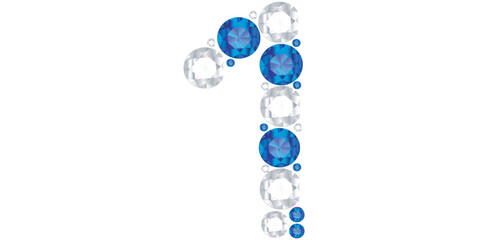 Rhinestone Diamonds Bling Number 1 Luxury Text Design Vector Illustration.