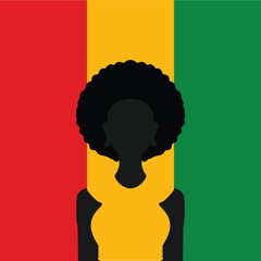 Black History Month Poster, Card, Banner, and Background Featuring a Black Woman in Front of the Flag. Celebrating African Heritage, Culture, and Empowerment.