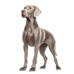 Fototapeta premium Sleek and elegant Weimaraner dog standing gracefully, showcasing its unique features and athletic build. This breed is known for its intelligence and loyalty