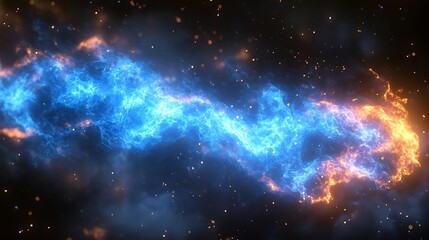 Fototapeta premium Cosmic Dance of Fire and Ice: A mesmerizing celestial spectacle unfolds as a fiery red and icy blue nebula swirl and collide in a breathtaking dance amidst a field of twinkling stars.
