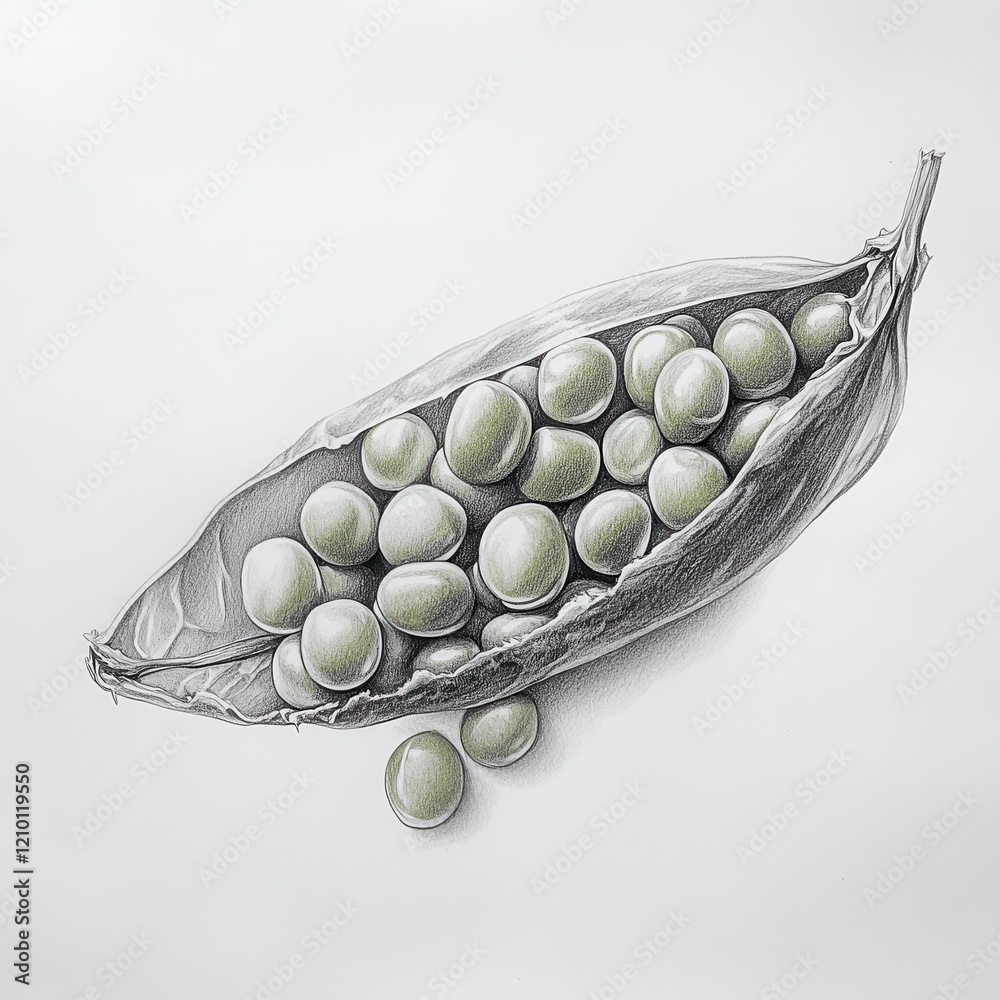 Aufkleber handful of fresh green peas spilling from an opened pod on a smooth surface
