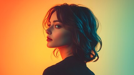 Enigmatic Silhouette Portrait of a Captivating Woman with Vibrant Colors and Dramatic Lighting