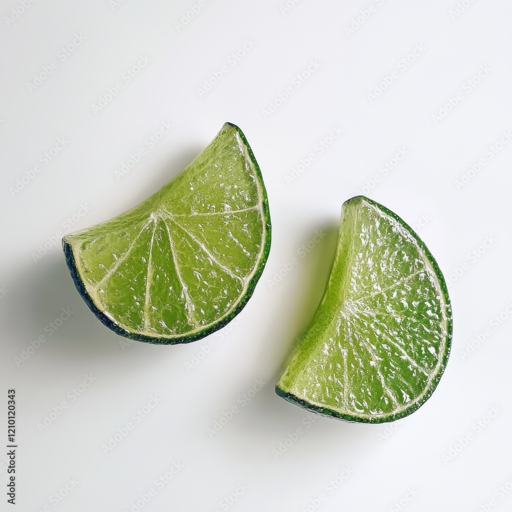 Poster freshly sliced lime showcasing vibrant green color on a clean surface perfect for culinary use
