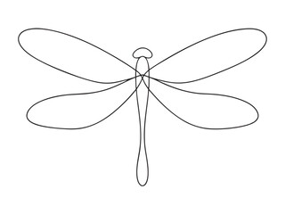Dragonfly continuous one line art drawing of outline. vector illustration