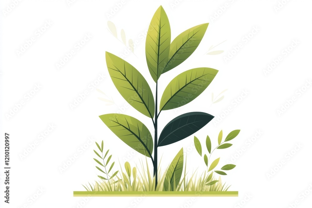 Poster A flat design of a yucca tree with soft gradients, depicted in a minimalist style on a white background