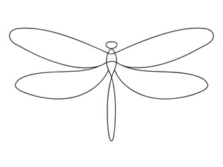 Dragonfly continuous one line art drawing of outline. vector illustration