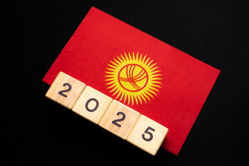 2025, Kyrgyzstan flag with date block, Concept, Important events for Kyrgyzstan the new year, election, economy, social activities, central bank, Kyrgyzstan foreign policy