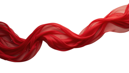 A red sheer fabric gracefully flows and swirls against a transparent background