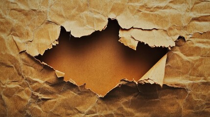 Textured Torn Brown Paper with an Intriguing Reveal of Smooth Tan Background in a Conceptual Representation of Discovery and Synergy