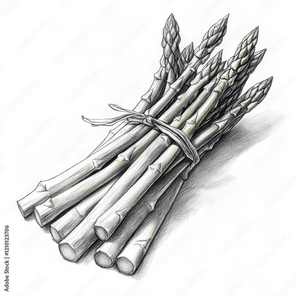 Aufkleber detailed sketch of a bunch of asparagus spears tied together with string captured in a rustic style