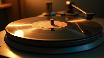 A stack of vinyl records on a dusty turntable under low light