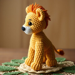 Obraz premium Soft Handcraft Cute Little Lion Crochet.